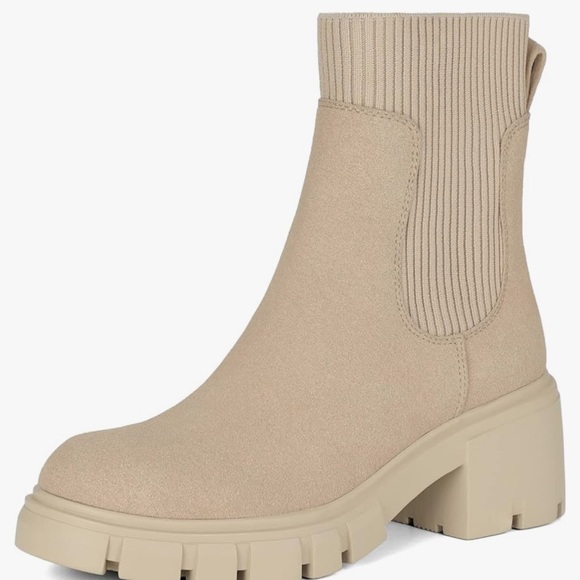 Athlefit Shoes - Platform Chunky Suede Booties 9 Nude